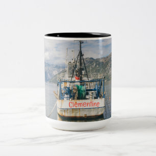 Fishing Boat at the Picturesque Bay Two-Tone Coffee Mug