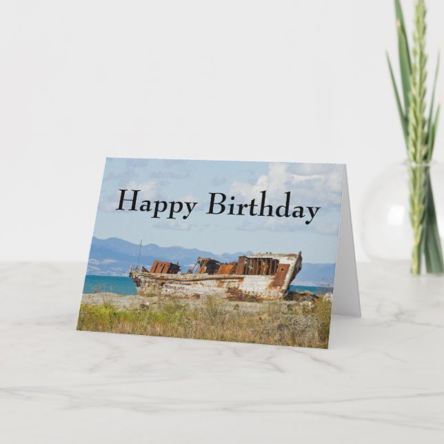 Fishing boat birthday card (Front)