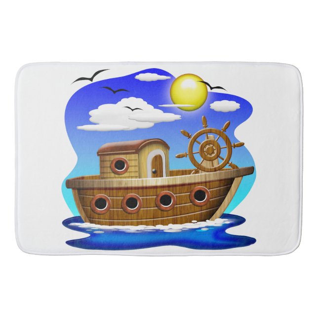 Fishing Boat Cartoon  Bath Mat (Front)