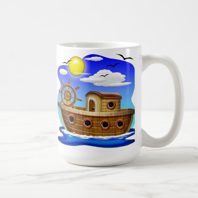 Fishing Boat Cartoon Coffee Mug (Right)