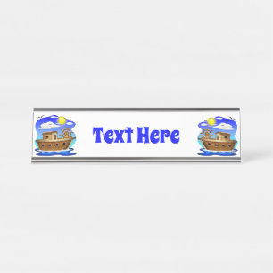 Fishing Boat Cartoon Desk Name Plate