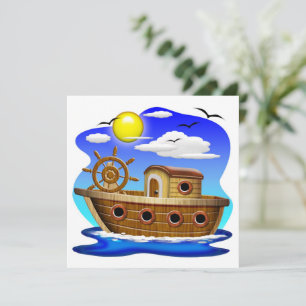 Fishing Boat Cartoon Invitation