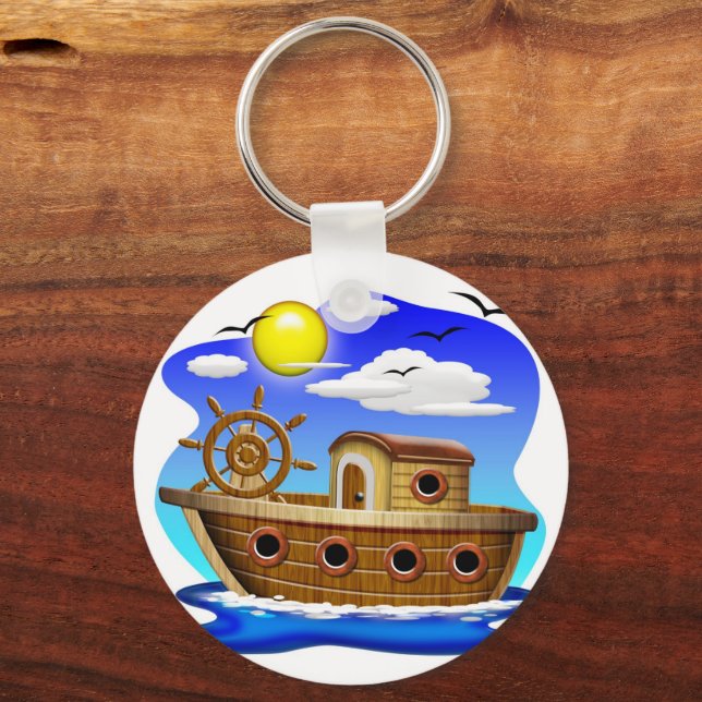 Fishing Boat Cartoon  Key Ring (Front)
