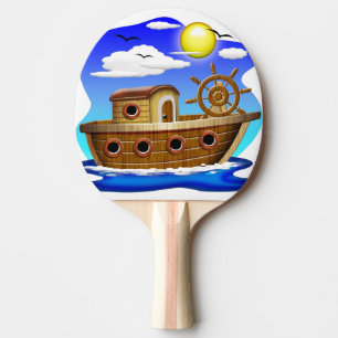 Fishing Boat Cartoon Ping Pong Paddle