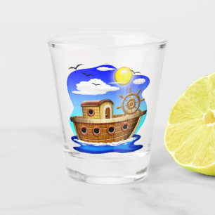 Fishing Boat Cartoon Shot Glass