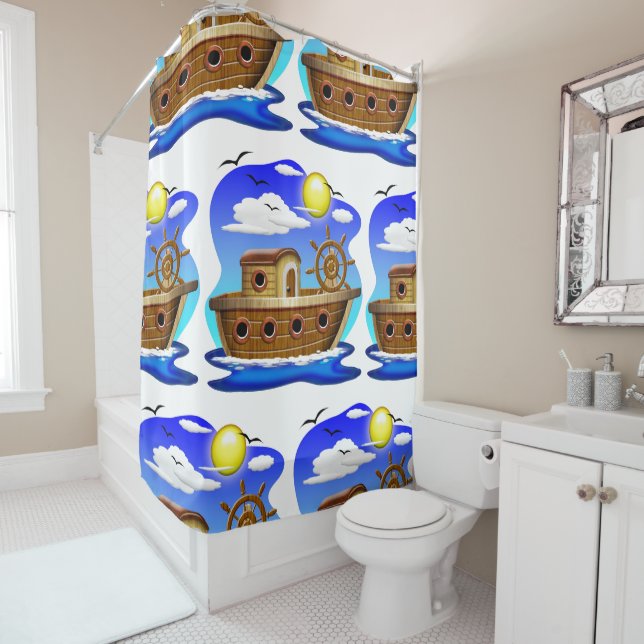 Fishing Boat Cartoon  Shower Curtain (In Situ)