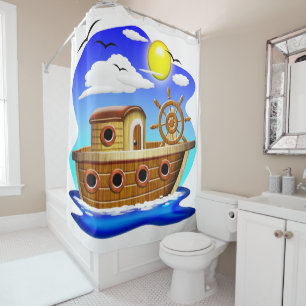 Fishing Boat Cartoon Shower Curtain