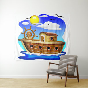 Fishing Boat Cartoon  Tapestry