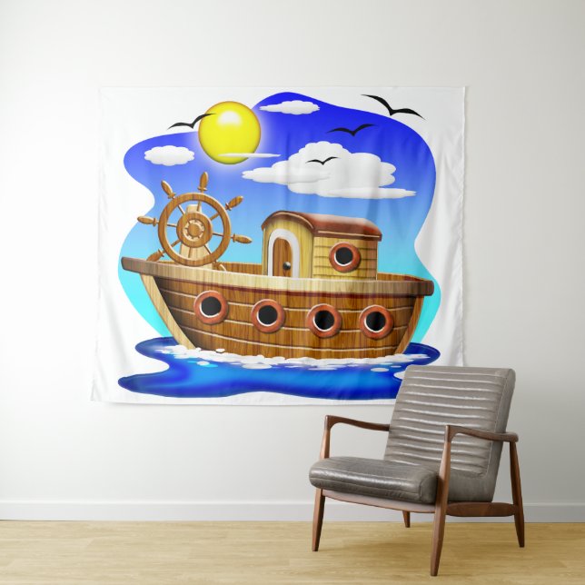 Fishing Boat Cartoon  Tapestry (In Situ (Horizontal))
