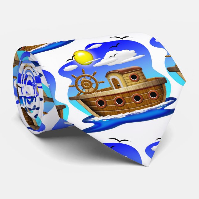 Fishing Boat Cartoon  Tie (Rolled)