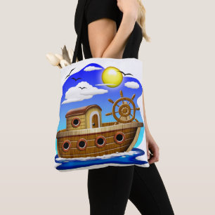 Fishing Boat Cartoon Tote Bag