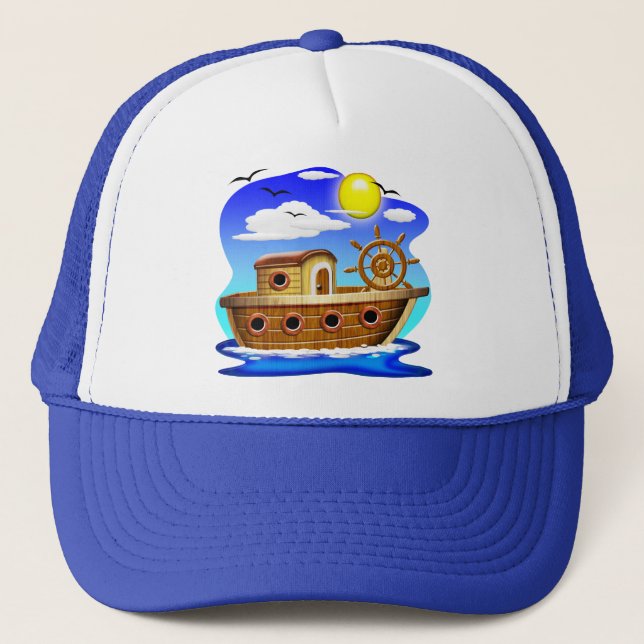 Fishing Boat Cartoon  Trucker Hat (Front)