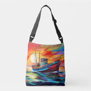 Fishing Boat Concept Abstract Colourful Scenery Se Crossbody Bag