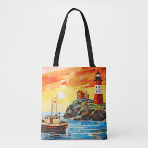 Fishing Boat Concept Abstract Colourful Scenery Se Tote Bag