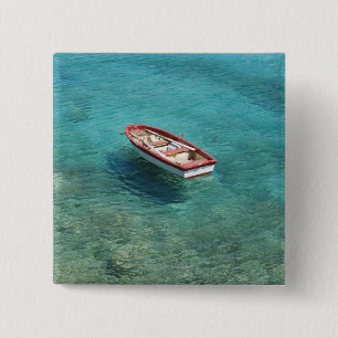 Fishing boat in clear, colourful water, Mani 15 Cm Square Badge
