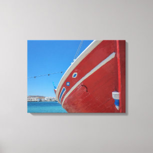 Fishing Boat In The Port Of Mykonos In Cyclades Canvas Print