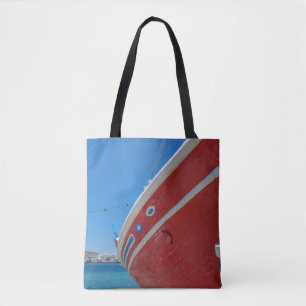 Fishing Boat In The Port Of Mykonos In Cyclades Tote Bag