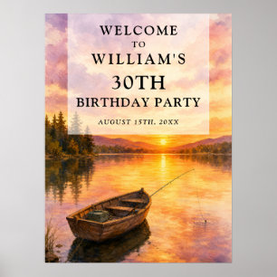 Fishing Boat Lake Adult Birthday Welcome Sign