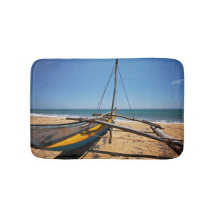 Fishing Boat Moored On Beach Bath Mat