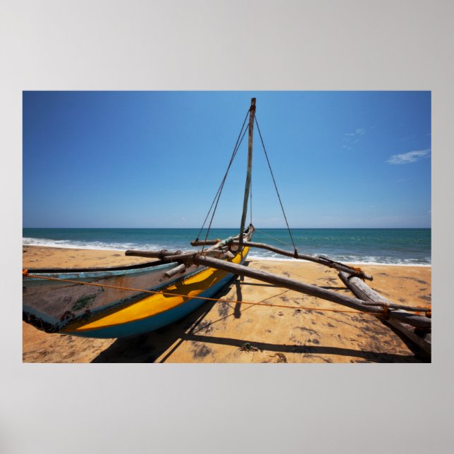 Fishing Boat Moored On Beach Poster (Front)
