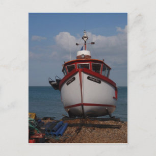 Fishing Boat Morning Haze On Beach Postcard