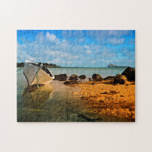 Fishing Boat On Mauritian Beach With Islet Jigsaw Puzzle