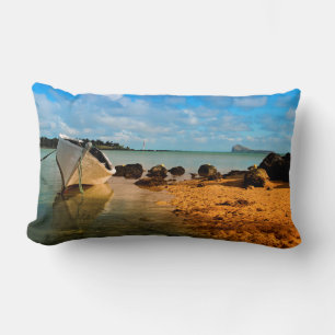 Fishing Boat On Mauritian Beach With Islet Lumbar Cushion