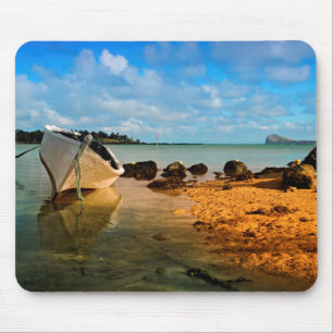 Fishing Boat On Mauritian Beach With Islet Mouse Pad