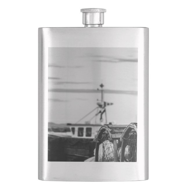 fishing boat photo hip flask (Front)