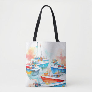Fishing Boat Port Landscape Scenery Nature Tote Bag