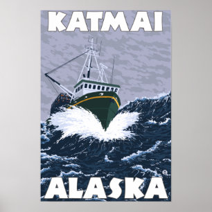 Fishing Boat Scene - Katmai, Alaska Poster