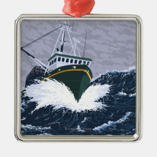 Fishing Boat Scene - Yukon, Alaska Metal Tree Decoration