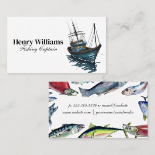 Fishing Boat Sea Fish Watercolor Business Card