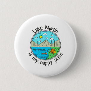 Fishing Boating Camping - My Happy Place Lake Mart 6 Cm Round Badge