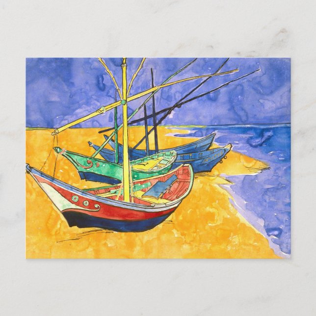 Fishing Boats Beach Saintes-Maries Van Gogh Fine Postcard (Front)