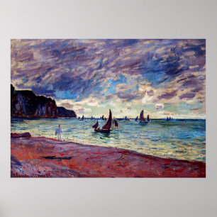 Fishing Boats by the Beach and the Cliffs Poster