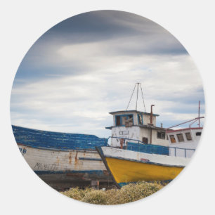 Fishing boats classic round sticker