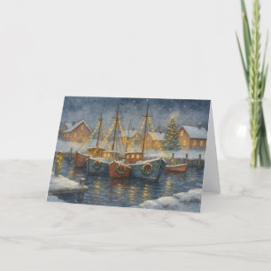 Fishing Boats in Harbour Christmas Card