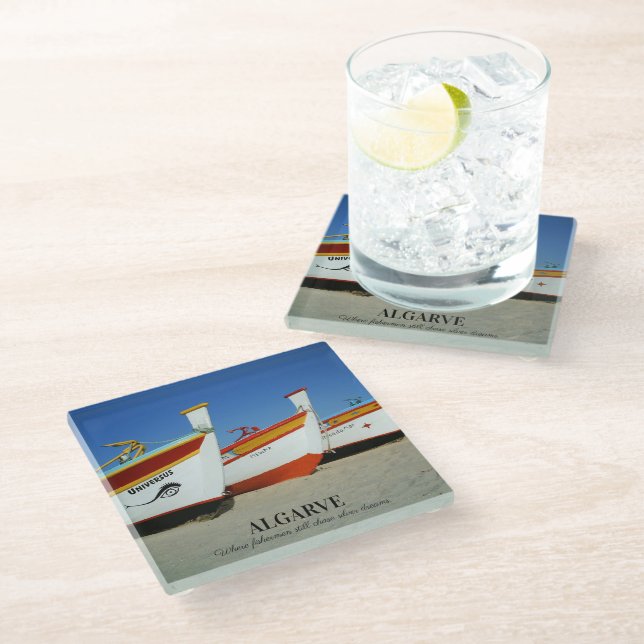 Fishing Boats on Algarve's Beach Photo Glass Coaster (Angled)