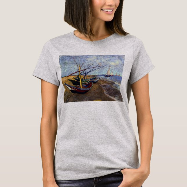 Fishing Boats on Beach by Van Gogh T-Shirt (Front)