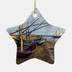 Fishing Boats on Beach Ceramic Tree Decoration