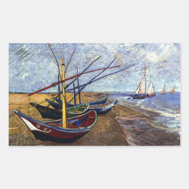 Fishing Boats on Beach Rectangular Sticker (Front)