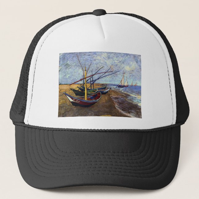 Fishing Boats on Beach Trucker Hat (Front)