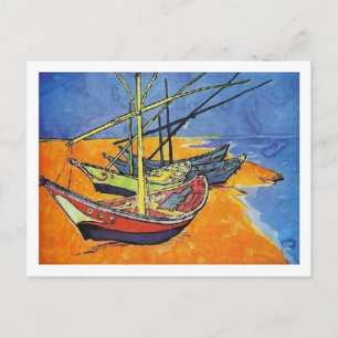 Fishing Boats on Beach Van Gogh Fine Art Postcard