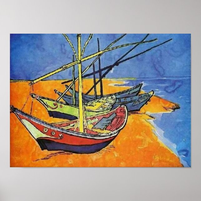 Fishing Boats on Beach Van Gogh Fine Art Poster (Front)