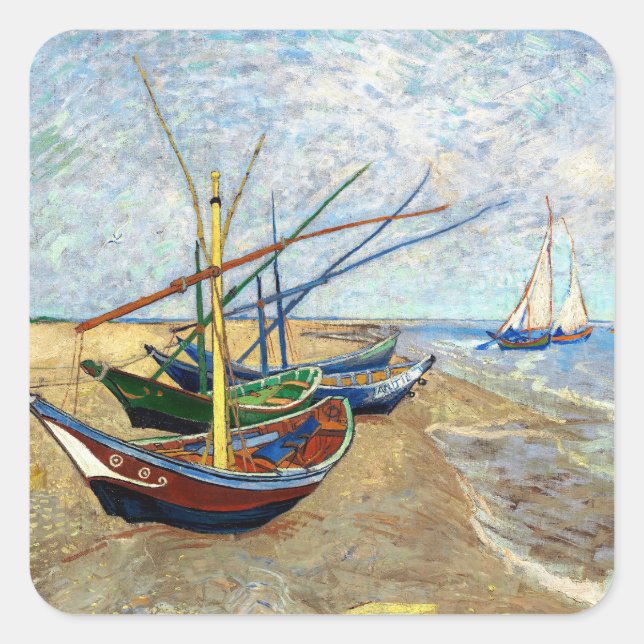 Fishing Boats on Saintes-Maries Beach scrapbook Square Sticker (Front)