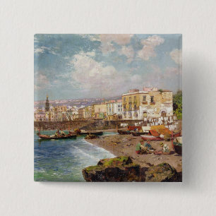 Fishing Boats on the Beach at Marinella, Naples (o 15 Cm Square Badge