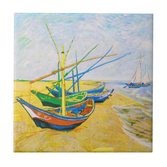 Fishing Boats on the Beach at Saintes-Maries Tile (Front)