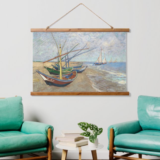 Fishing Boats on the Beach by Vincent Van Gogh  Hanging Tapestry (Living Room)