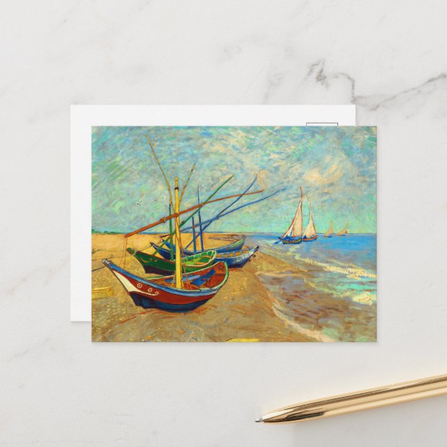 Fishing Boats on the Beach by Vincent van Gogh Holiday Postcard (Front/Back In Situ)